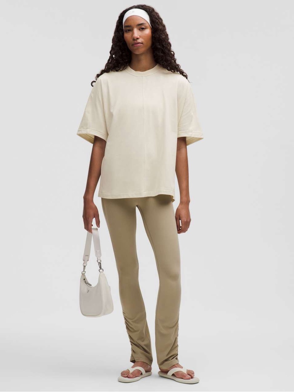 Lululemon Light Ivory Cotton Jersey Oversized Stitch Detail T-Shirt Size Large